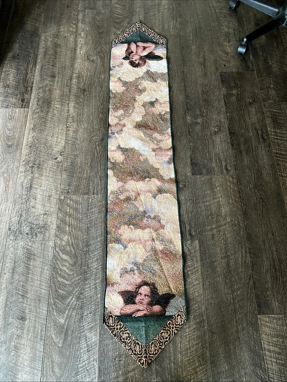 Vintage Cherub Tapestry Table Runner Green & Pink